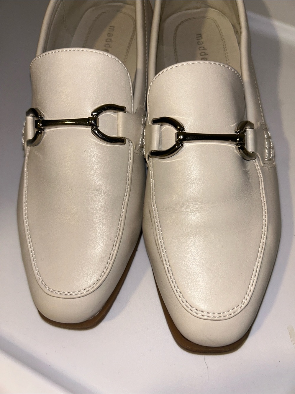 Madden Girl Cream Leather Bit Loafers - Picture 5 of 5